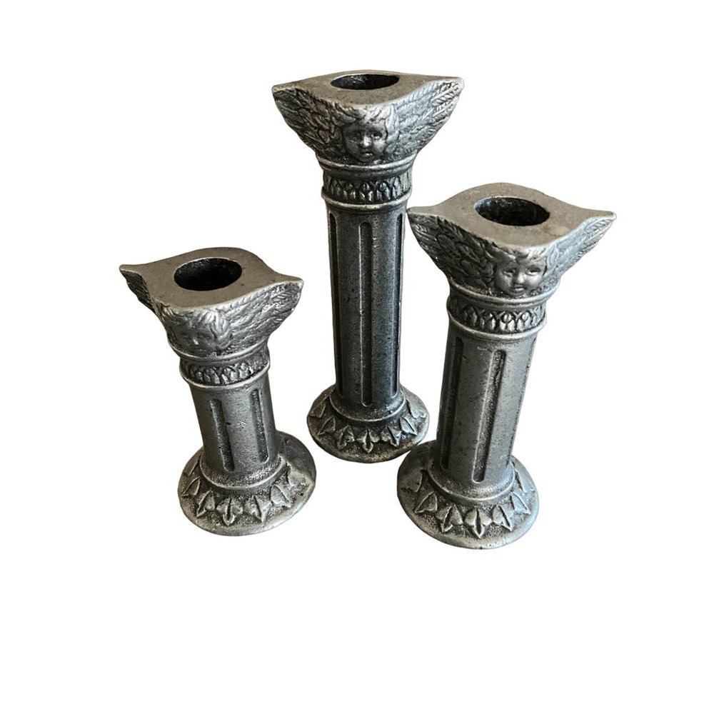 Pewter Cherub Candle Sticks Set of 3